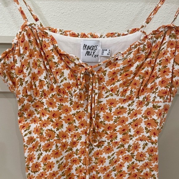 Princess Polly Orange Floral Spaghetti Strap Dress Size 0 - Picture 5 of 9